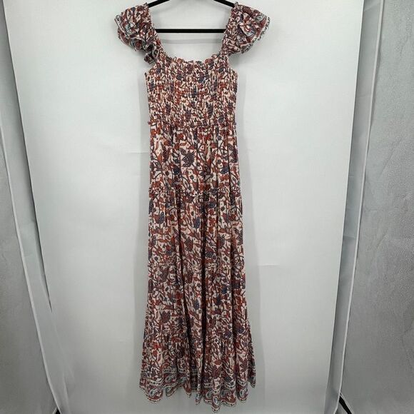 Love The Label Orange Floral Print Ruffle Long Evening Gown Dress Size Small - Picture 6 of 6